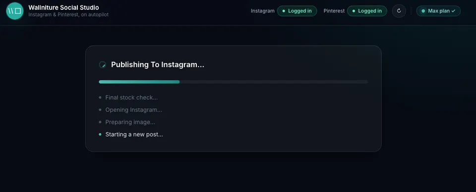 Publishing to Instagram, opening on a final stock check