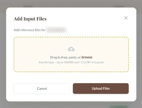 Reference files in, by drag, paste or browse