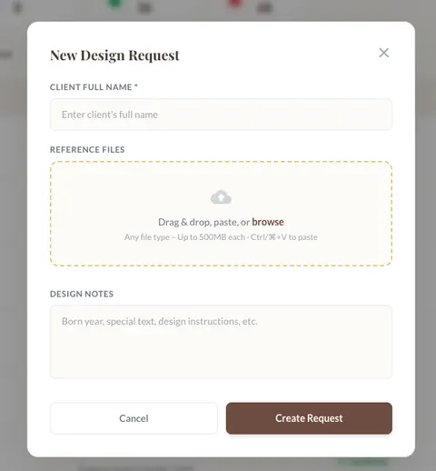 A new request: client, reference files and the design brief