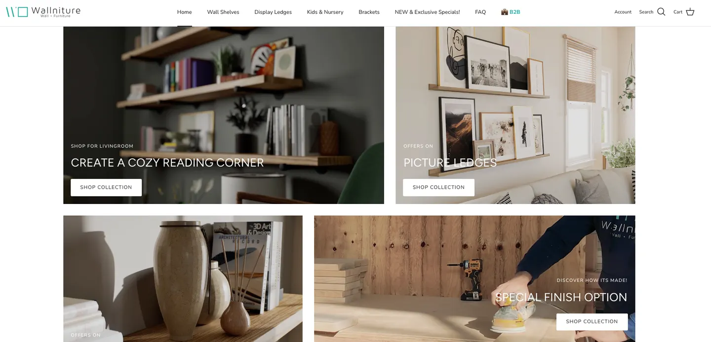 Wallniture.com homepage, collection entry points
